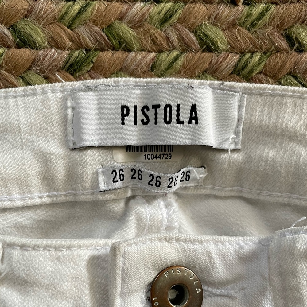 White Frayed Hem White Jeans Marina Mid Rise Flounce Hem Cropped Pants Pistola - Picture 7 of 8